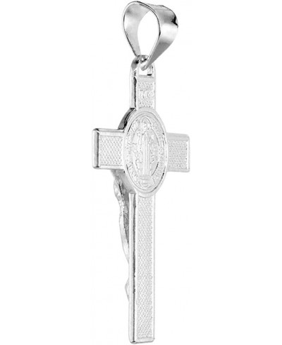 1.5 inch Sterling Silver St Benedict Crucifix Necklace for Men and Women High Polished 18-30 inch Chain $32.66 Pendants & Coins