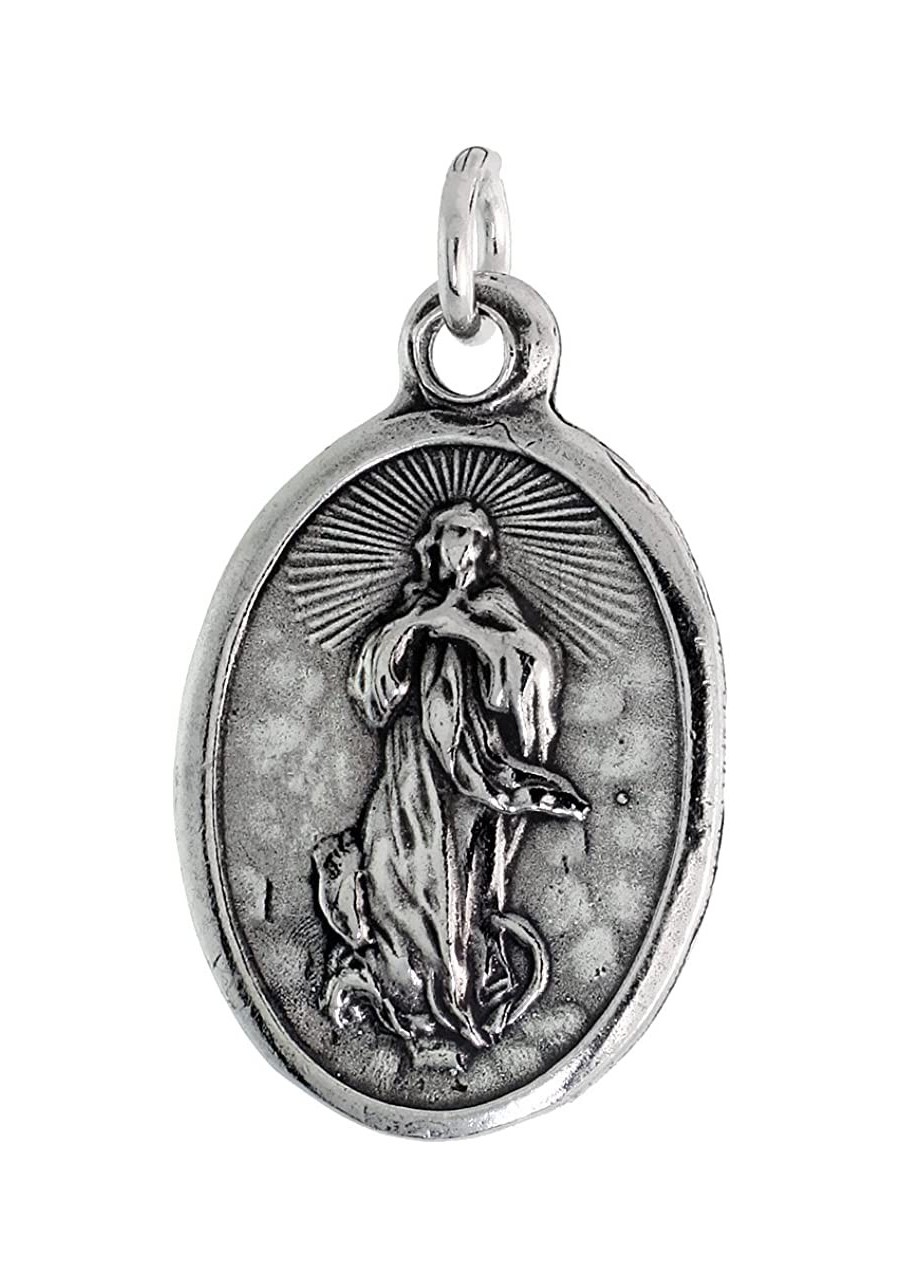 Sterling Silver Guardian Angel Medal Necklace Oxidized finish Oval 1.8mm Chain $37.40 Pendants & Coins