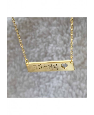 Personalized 925 Sterling Silver Heart Bar Necklace Custom with Hebrew Arabic Korean Japanese Name $36.07 Pendant Necklaces