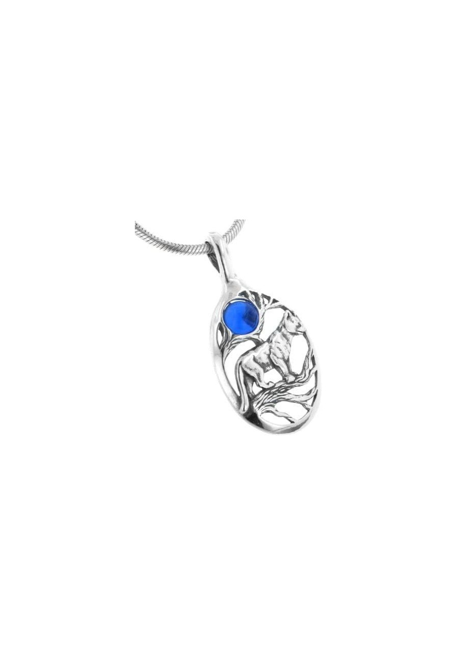 Blue Full Moon Panther/Cougar/Mountain Lion Cat in Tree Scene Sterling Silver Slide Pendant $41.71 Pendants & Coins