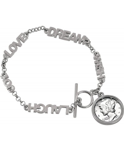 Silver Mercury Dime Inspirational Dream Wish Love Laugh Joy Coin Bracelet $24.38 Charms & Charm Bracelets