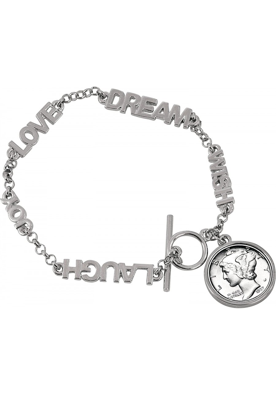 Silver Mercury Dime Inspirational Dream Wish Love Laugh Joy Coin Bracelet $24.38 Charms & Charm Bracelets