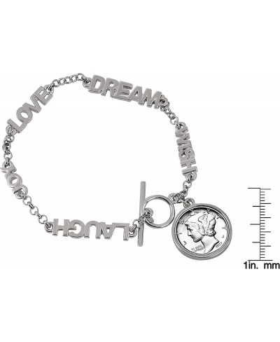 Silver Mercury Dime Inspirational Dream Wish Love Laugh Joy Coin Bracelet $24.38 Charms & Charm Bracelets