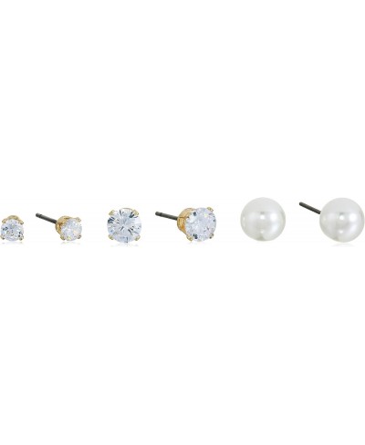 Women's Pierced Earrings Trio 4/6mm Cubic Zirconia 8mm Pearl Gold/Cream Pearl/Cubic Zirconia $19.70 Stud