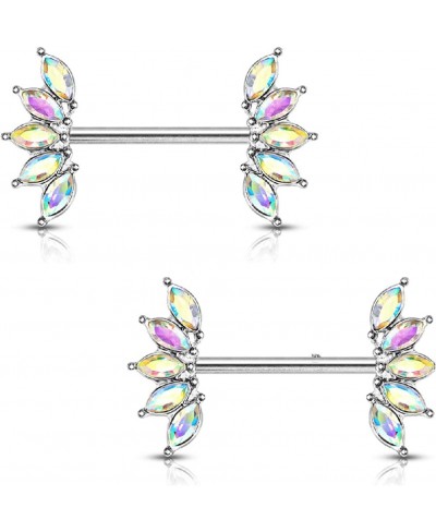 14GA 316L Stainless Steel Crystal Marquise Fan Ends Nipple Barbells Sold as A Pair $17.77 Piercing Jewelry