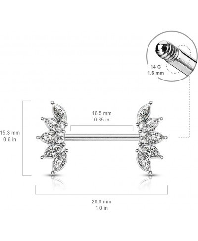 14GA 316L Stainless Steel Crystal Marquise Fan Ends Nipple Barbells Sold as A Pair $17.77 Piercing Jewelry