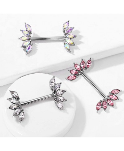 14GA 316L Stainless Steel Crystal Marquise Fan Ends Nipple Barbells Sold as A Pair $17.77 Piercing Jewelry