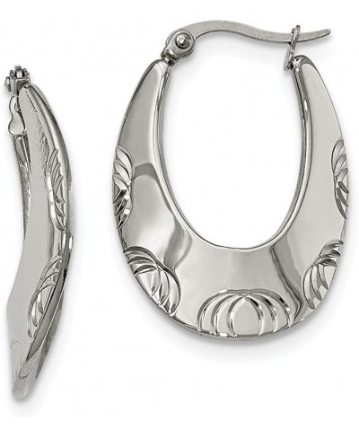 Stainless Steel Polished and Textured Half Circles Hoop Earrings $43.61 Hoop