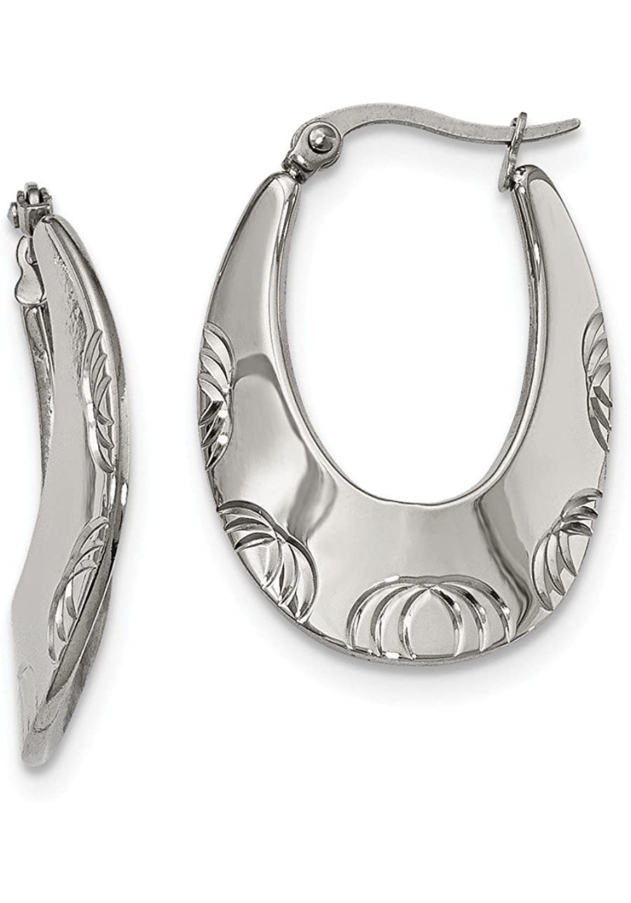 Stainless Steel Polished and Textured Half Circles Hoop Earrings $43.61 Hoop