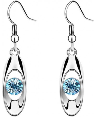 Earrings Women Round Cut Rhinestone Inlaid Water Drop Dangle Hook Earrings Jewelry Gift Sea Blue $5.58 Drop & Dangle