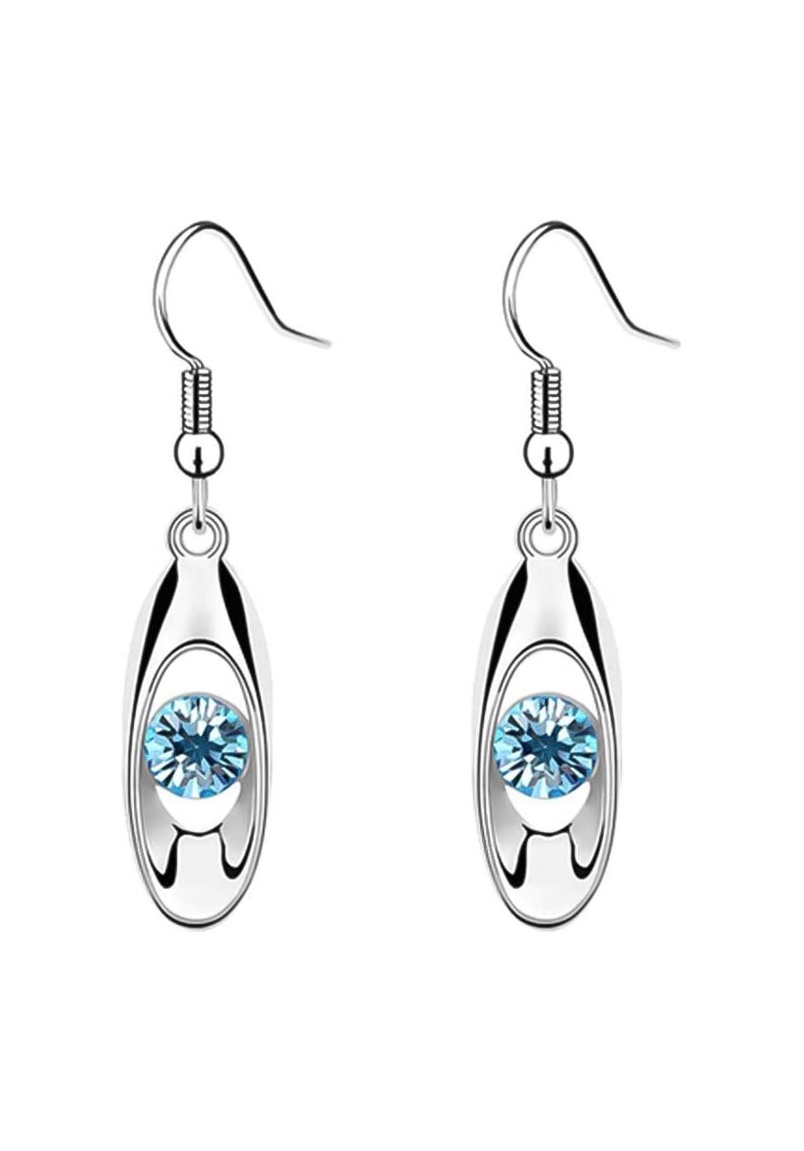 Earrings Women Round Cut Rhinestone Inlaid Water Drop Dangle Hook Earrings Jewelry Gift Sea Blue $5.58 Drop & Dangle