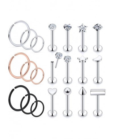 18G 20G Threadless Push in Nose Rings for Women 316L Surgical Stainless Steel L Shaped Nose Studs Screw Bone Nose Rings Hoops...