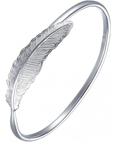 925 Sterling Silver Feather Bangle Bracelets Women's Nice Cuff Bangle $30.00 Cuff