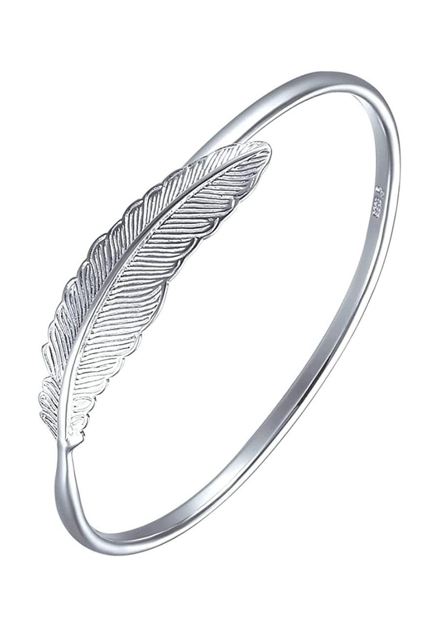 925 Sterling Silver Feather Bangle Bracelets Women's Nice Cuff Bangle $30.00 Cuff