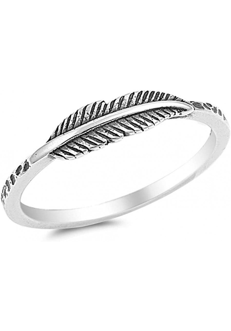 Oxidized Leaf New Designs Feather Ring Silver Band For Women's Girls and Teen Girls Best Gift $26.54 Bands