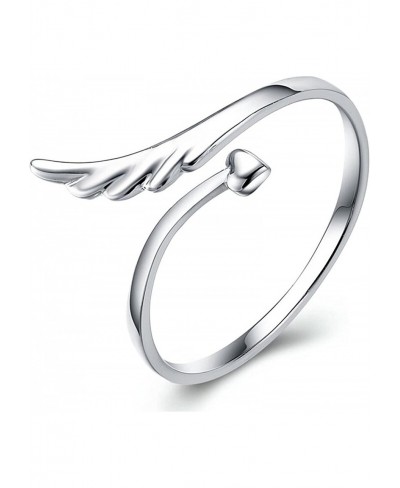 925 Sterling Silver Adjustable Vintage Angel Wings Heart Petite Open Band Ring $17.47 Bands