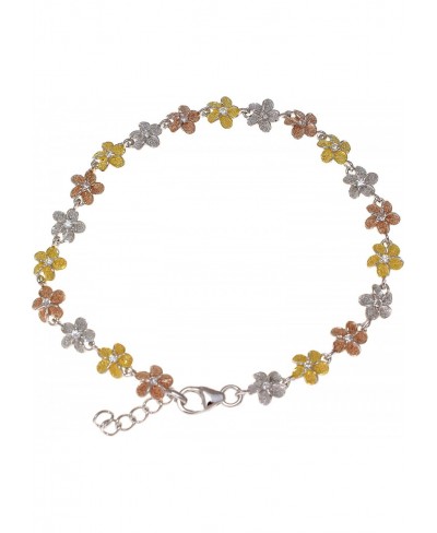 925 Sterling Silver Yellow Rose Gold Tricolor Plated Hawaiian Plumeria Flower Bracelet 6mm 7 $31.15 Link