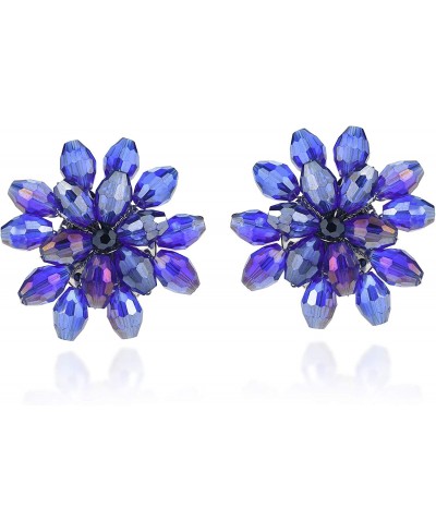 Dazzling Purple Chrysanthemum Floral Fashion Crystal Clip On Earrings $16.25 Clip-Ons