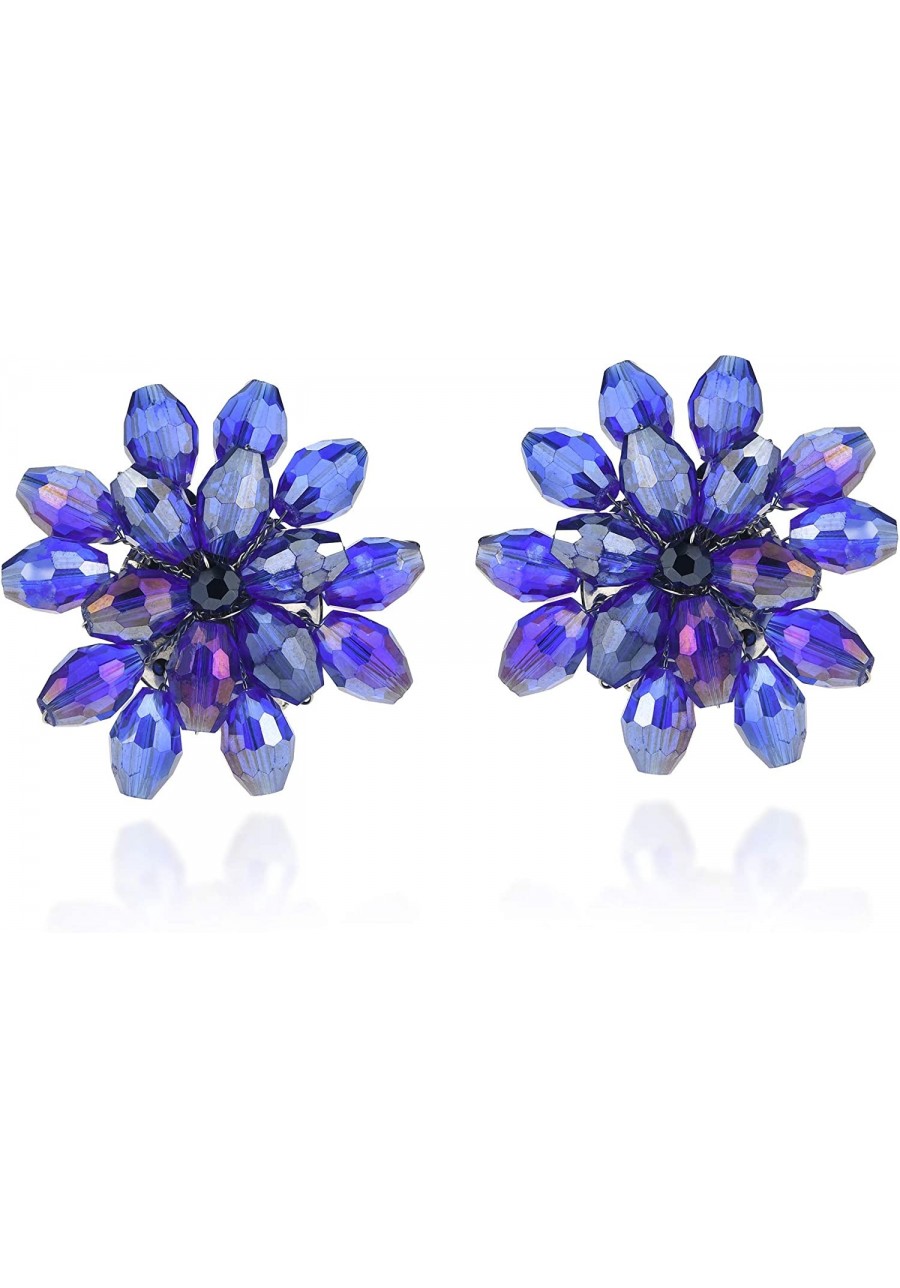 Dazzling Purple Chrysanthemum Floral Fashion Crystal Clip On Earrings $16.25 Clip-Ons