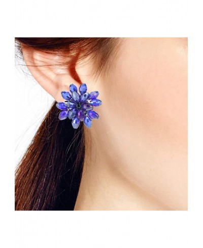 Dazzling Purple Chrysanthemum Floral Fashion Crystal Clip On Earrings $16.25 Clip-Ons