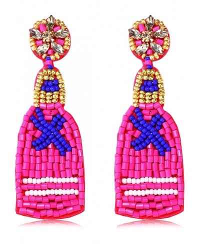 Beaded Drop Earrings for Women Statement Colorful Champagne Bottle Dangle Earrings Handmade Champagne Crystal Beaded Stud Ear...