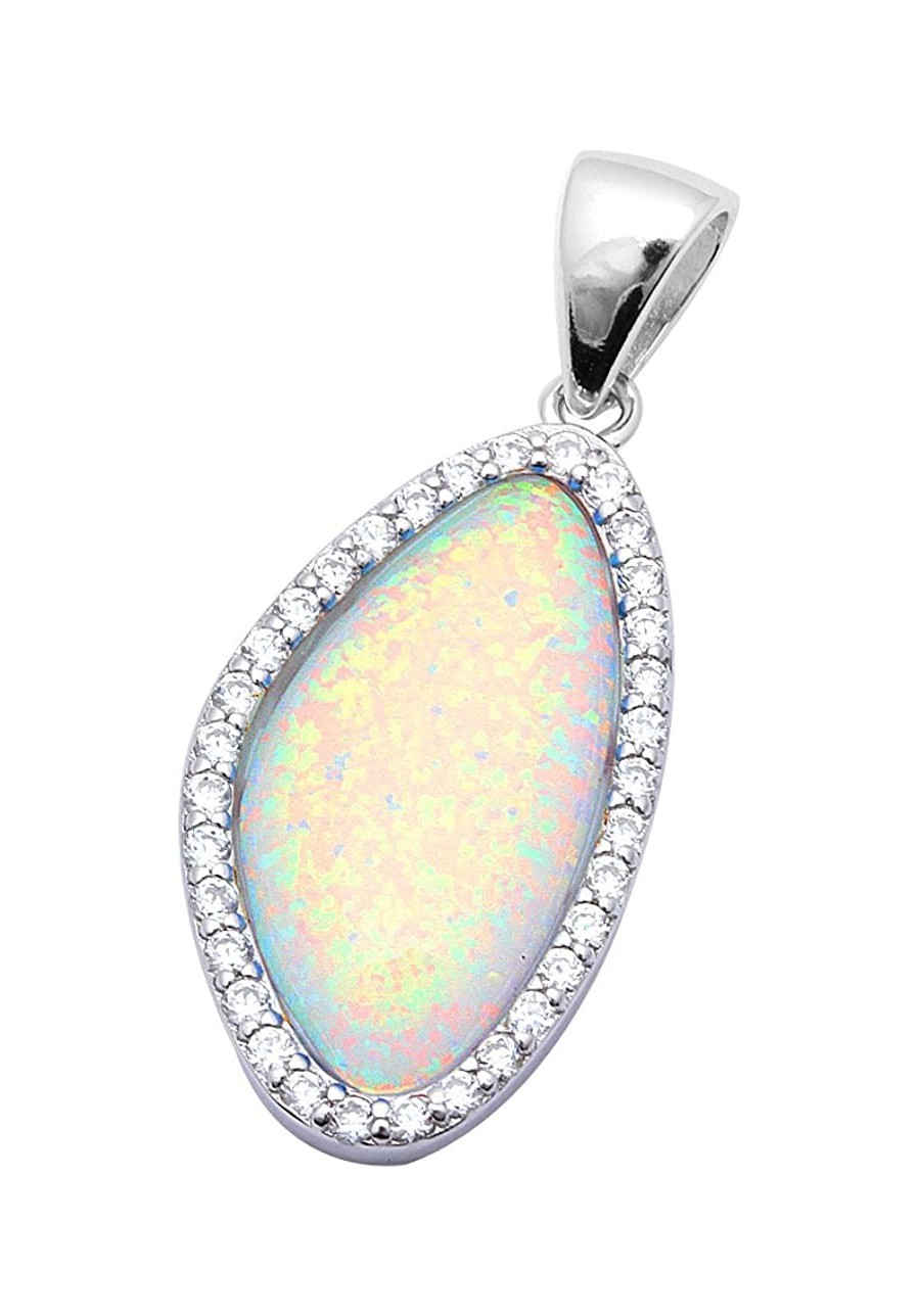 Beautiful Lab Created Opal & Cubic Zirconia .925 Sterling Silver Pendant $19.97 Pendants & Coins