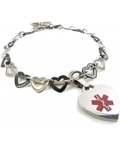 Pre-Engraved & Customized Women's Cancer Patient Toggle Medical Charm Bracelet Black & Steel Hearts Red $44.96 Identification