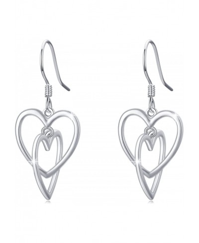 Double Heart Earrings Dangle Sterling Silver Heart Earrings Drop Dangle Simple Heart Earrings Dangling Hollow Heart Earrings ...