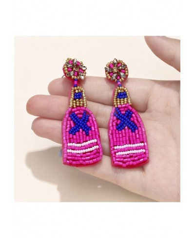 Beaded Drop Earrings for Women Statement Colorful Champagne Bottle Dangle Earrings Handmade Champagne Crystal Beaded Stud Ear...