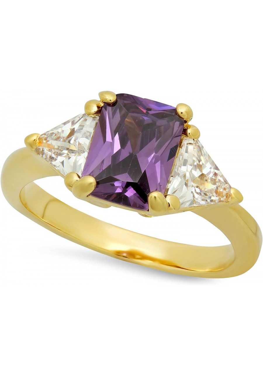 Gold Plated Emerald-Cut Violet Purple CZ Three-Stone Ring + Microfiber Cloth $18.19 Engagement Rings