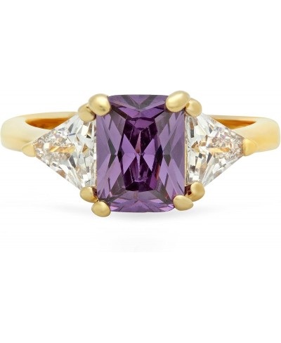 Gold Plated Emerald-Cut Violet Purple CZ Three-Stone Ring + Microfiber Cloth $18.19 Engagement Rings