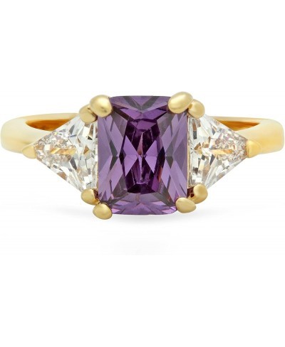 Gold Plated Emerald-Cut Violet Purple CZ Three-Stone Ring + Microfiber Cloth $18.19 Engagement Rings