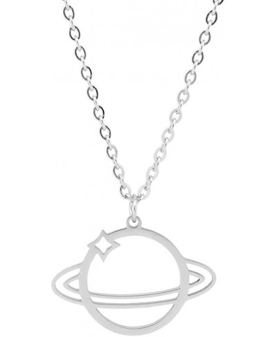 Silver Plated Planet Saturn Pendant Necklace for Women Girls Men Stainless Steel Moon Star Adjustable Long Chain Hypoallergen...