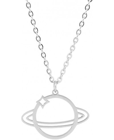 Silver Plated Planet Saturn Pendant Necklace for Women Girls Men Stainless Steel Moon Star Adjustable Long Chain Hypoallergen...