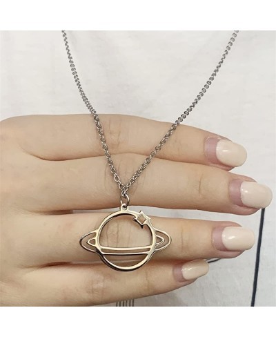 Silver Plated Planet Saturn Pendant Necklace for Women Girls Men Stainless Steel Moon Star Adjustable Long Chain Hypoallergen...