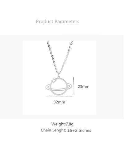 Silver Plated Planet Saturn Pendant Necklace for Women Girls Men Stainless Steel Moon Star Adjustable Long Chain Hypoallergen...