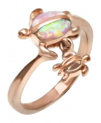 Rose Gold Plated Sterling Silver Mom and Baby Turtle with Simulated Pink Opal Ring $36.51 Statement