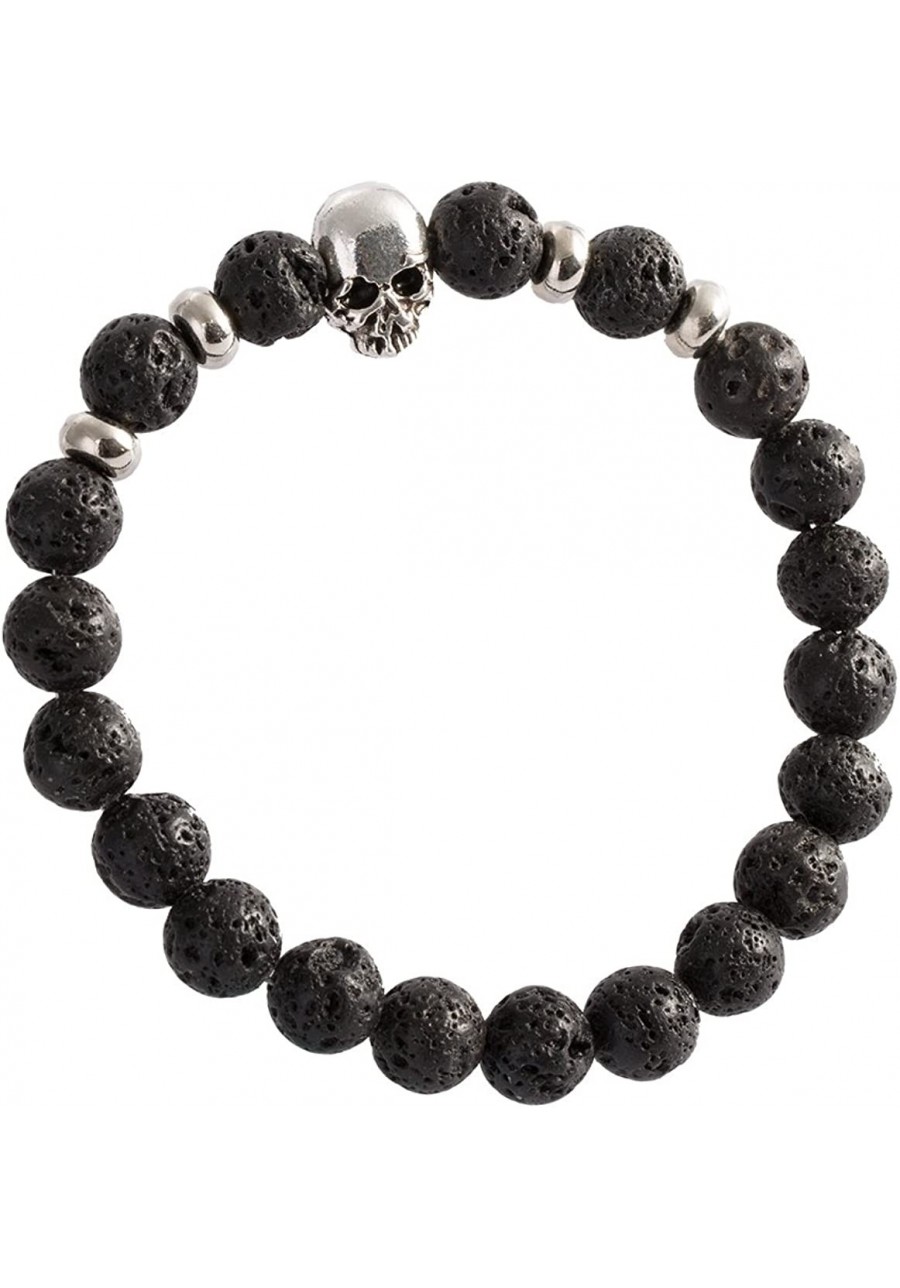 Antiqued Skull Amulet Bangle 8MM Natural Gemstone Chakra Beads Strand Handmade Beaded Elastic Bracelet $14.28 Strand