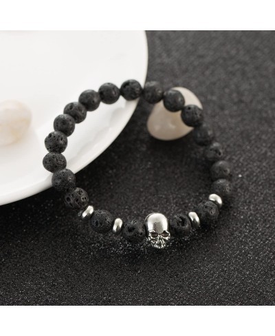 Antiqued Skull Amulet Bangle 8MM Natural Gemstone Chakra Beads Strand Handmade Beaded Elastic Bracelet $14.28 Strand