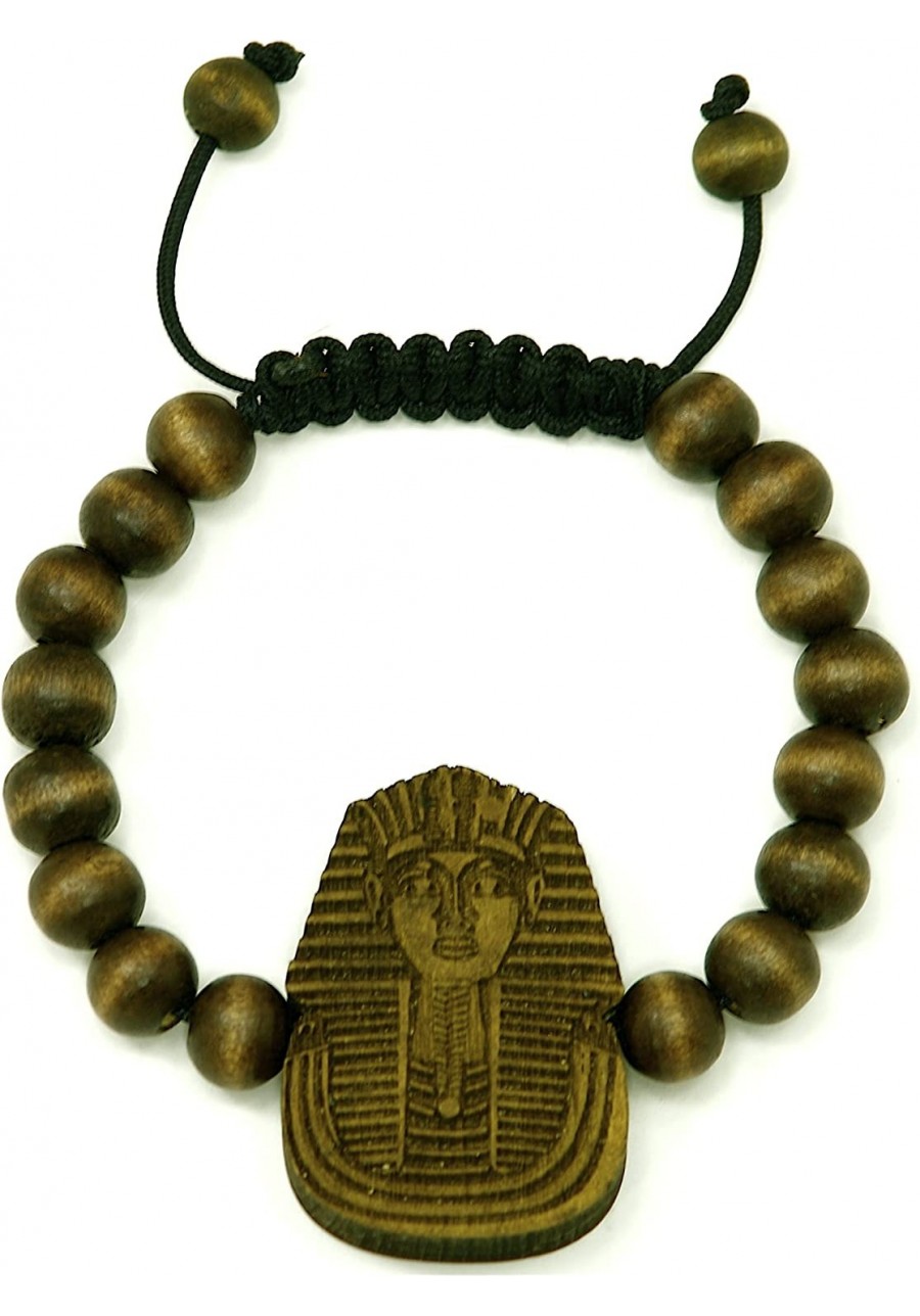 Pharaoh Good Wood Brown 10mm Bead Natural Wood Pendant Replica Bracelet $10.71 Strand