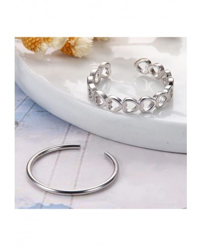 2 Pcs 925 Sterling Silver Open Rings for Women Adjustable Simple Band Rings Thin Minimalist Heat Daisy Star Rings Stackable K...