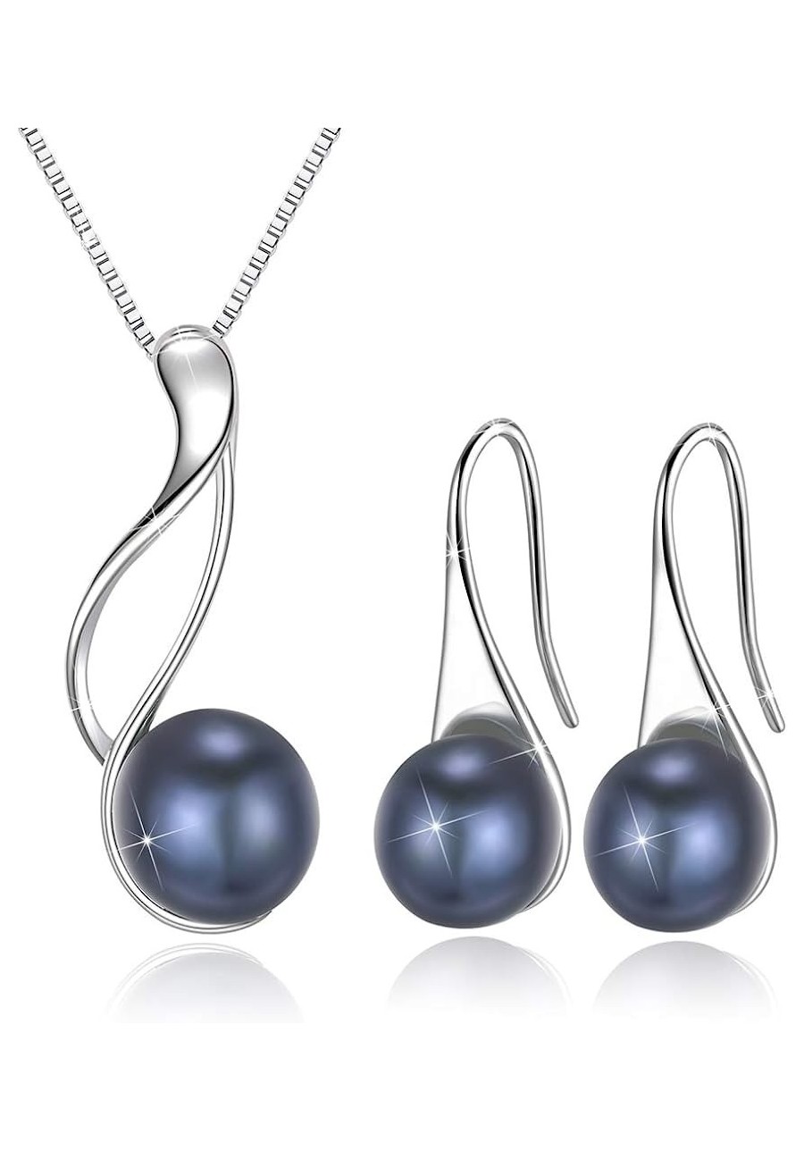 Sterling Silver Freshwater Cultured Pearl Jewelry Necklace Earrings Set for Women (White Pearl Or Dark Blue Pearl) $33.38 Jew...