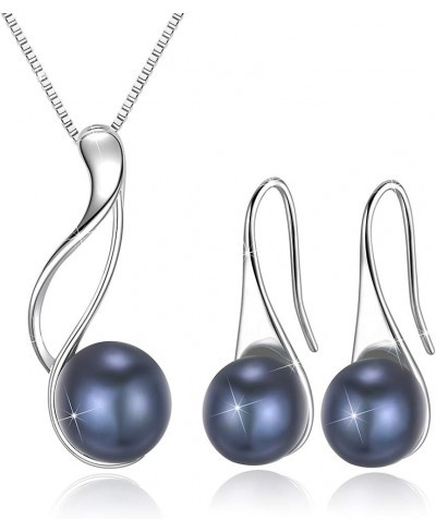 Sterling Silver Freshwater Cultured Pearl Jewelry Necklace Earrings Set for Women (White Pearl Or Dark Blue Pearl) $33.38 Jew...