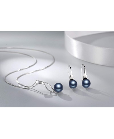 Sterling Silver Freshwater Cultured Pearl Jewelry Necklace Earrings Set for Women (White Pearl Or Dark Blue Pearl) $33.38 Jew...