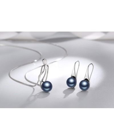 Sterling Silver Freshwater Cultured Pearl Jewelry Necklace Earrings Set for Women (White Pearl Or Dark Blue Pearl) $33.38 Jew...