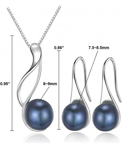 Sterling Silver Freshwater Cultured Pearl Jewelry Necklace Earrings Set for Women (White Pearl Or Dark Blue Pearl) $33.38 Jew...