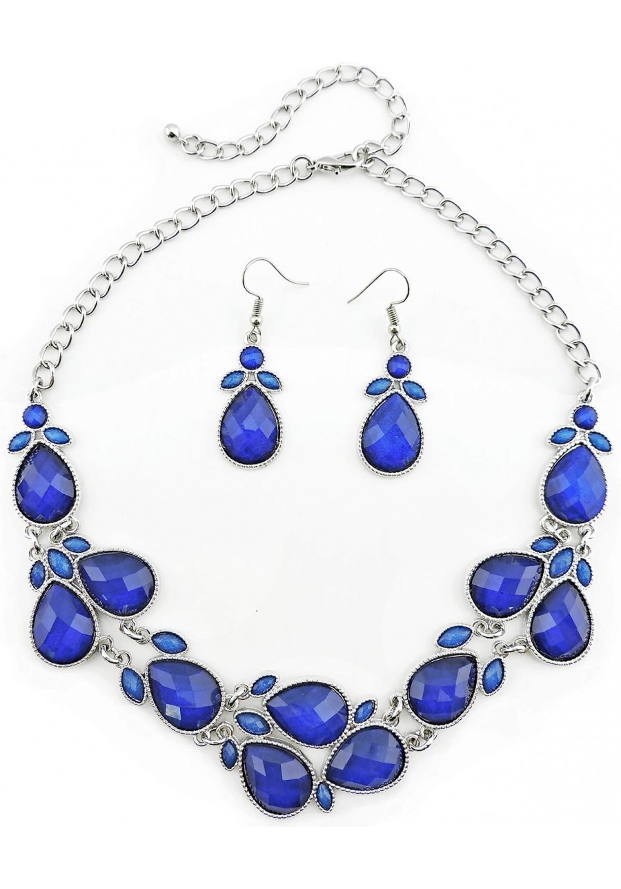 Shiny Resin Collar Necklace with Earrings(XL-1100-royal blue-bk) $13.61 Jewelry Sets