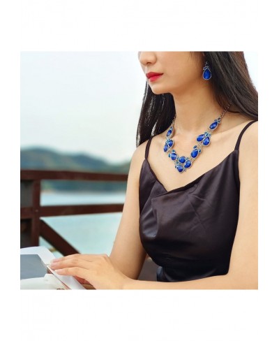 Shiny Resin Collar Necklace with Earrings(XL-1100-royal blue-bk) $13.61 Jewelry Sets