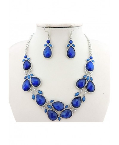 Shiny Resin Collar Necklace with Earrings(XL-1100-royal blue-bk) $13.61 Jewelry Sets