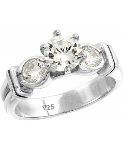 Sterling Silver 6mm CZ 3-Stone Engagement Ring Women 1 ct Center Bezel Set Sides Double Shank Sizes 6-10 $50.39 Bands